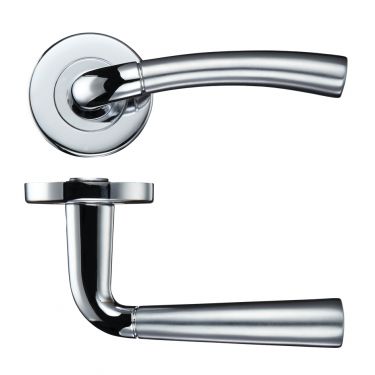 Click Here To Enlarge This Photo Of ZCZ060SCCP Zoo Hardware Stanza 'Girona' Lever Handles on Round Push on Rose - Satin/Polished Chrome (Contract Range)