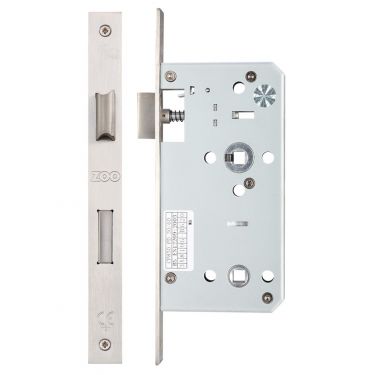 Click Here To Enlarge This Photo Of ZDL7855SS - Zoo Hardware Din Bathroom Lock - 78mm c/c - Backset 55mm (Square) Satin Stainless Steel