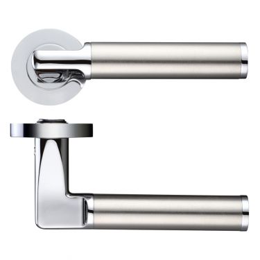 Click Here To Enlarge This Photo Of ZPZ030CPSS - Zoo Hardware Stanza 'Milan' Lever Handles on Round Screw on Rose (Dual Finish) Polished Chrome/Satin Stainless (Designer Range)