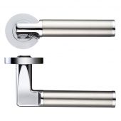 ZPZ030CPSS - Zoo Hardware Stanza 'Milan' Lever Handles on Round Screw on Rose (Dual Finish) Polished Chrome/Satin Stainless (Designer Range)