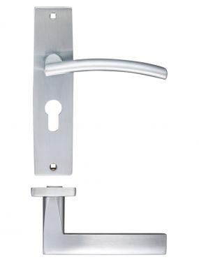 Click Here To Enlarge This Photo Of ZPZ081EPSC - Zoo Hardware Stanza 'Amalfi' Lever Euro Lock (47.5mm c/c) Handles on Backplate (180mm x 43mm) Satin Chrome (Designer Range)