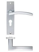ZPZ081EPSC - Zoo Hardware Stanza 'Amalfi' Lever Euro Lock (47.5mm c/c) Handles on Backplate (180mm x 43mm) Satin Chrome (Designer Range)