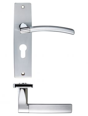 Click Here To Enlarge This Photo Of ZPZ081EPSCCP - Zoo Hardware Stanza 'Amalfi' Euro Profile Lock Lever Handles (47.5mm c/c) on Backplate (Dual Finish) Satin/Polished Chrome (Designer Range)