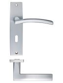 ZPZ081SC - Zoo Hardware Stanza 'Amalfi' Lock Lever Handles (57mm c/c) on Backplate (180mm x 43mm) Satin Chrome (Designer Range)