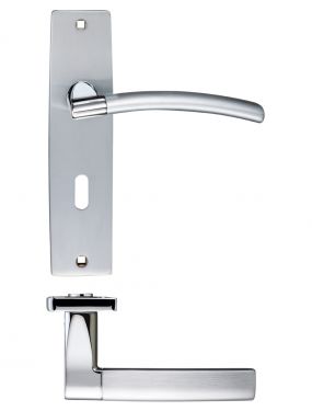 Click Here To Enlarge This Photo Of ZPZ081SCCP - Zoo Hardware Stanza 'Amalfi' Lock Lever Handles (57mm c/c) on Backplate (180mm x 43mm) (Dual Finish) Satin/Polished Chrome (Designer Range)