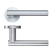 ZPZ090SC - Zoo Hardware Stanza 'Lucca' Lever Handles on Round Screw on Rose - Satin Chrome (Designer Range)