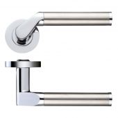 ZPZ120CPSS - Zoo Hardware Stanza 'Venus' Lever Handles on Round Screw on Rose Polished (Dual Finish) Chrome/Satin Stainless (Designer Range)