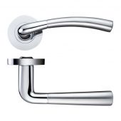 ZPZ130SCCP - Zoo Hardware Stanza 'Saturn' Lever Handles on Round Screw on Rose (Dual Finish) Satin/Polished Chrome (Designer Range)