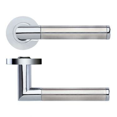 Click Here To Enlarge This Photo Of ZPZ170CPSS - Zoo Hardware Stanza 'Luna' Lever Handles on Round Screw on Rose (Dual Finish) Polished Chrome/Satin Stainless (Designer Range)