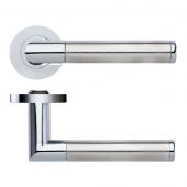 ZPZ170CPSS - Zoo Hardware Stanza 'Luna' Lever Handles on Round Screw on Rose (Dual Finish) Polished Chrome/Satin Stainless (Designer Range)