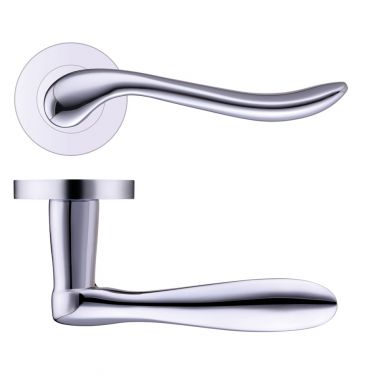 Click Here To Enlarge This Photo Of ZPZ240CP - Zoo Hardware Stanza 'Lincoln' Lever Handles on Round Screw on Rose - Polished Chrome (Designer Range)