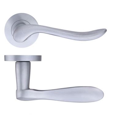 Click Here To Enlarge This Photo Of ZPZ240SC - Zoo Hardware Stanza 'Lincoln' Lever Handles on Round Screw on Rose - Satin Chrome (Designer Range)