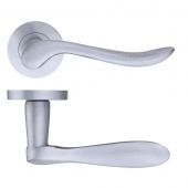 ZPZ240SC - Zoo Hardware Stanza 'Lincoln' Lever Handles on Round Screw on Rose - Satin Chrome (Designer Range)
