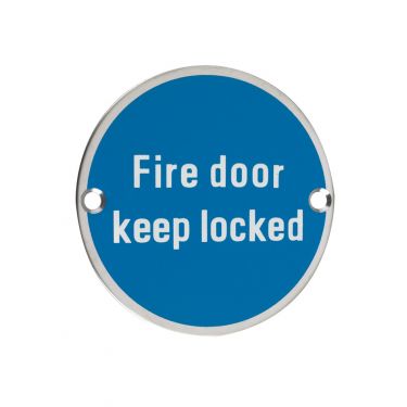 Click Here To Enlarge This Photo Of ZSS10PS - Zoo Hardware 76mm 'Fire Door Keep Locked' Disc Signage - Polished Stainless