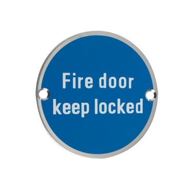 Click Here To Enlarge This Photo Of ZSS10SS - Zoo Hardware 76mm 'Fire Door Keep Locked' Disc Signage - Satin Stainless Steel