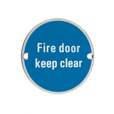 Click Here To Enlarge This Photo Of ZSS11PS - Zoo Hardware 76mm 'Fire Door Keep Clear' Disc Signage - Polished Stainless