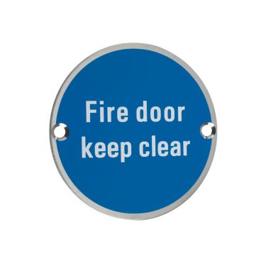 Click Here To Enlarge This Photo Of ZSS11SS - Zoo Hardware 76mm 'Fire Door Keep Clear' Disc Signage - Satin Stainless Steel