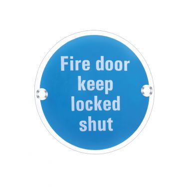 Click Here To Enlarge This Photo Of ZSS13PS - Zoo Hardware 76mm 'Fire Door Keep Locked Shut' Disc Signage - Polished Stainless