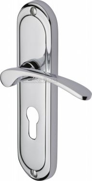 Click Here To Enlarge This Photo Of AMB6248-PC Heritage Brass Door Handle For Euro Profile Plate Ambassador Design Polished Chrome Finish