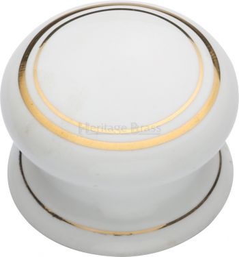 Click Here To Enlarge This Photo Of 6032 Heritage Brass Cabinet Knob Gold Line 32mm with Porcelain Base