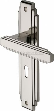 Click Here To Enlarge This Photo Of AST5900-PNF Heritage Brass Door Handle Lever Lock Astoria Design Polished Nickel Finish