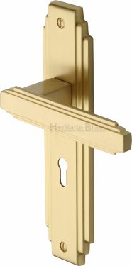 Click Here To Enlarge This Photo Of AST5900-SB Heritage Brass Door Handle Lever Lock Astoria Design Satin Brass Finish