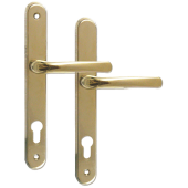 L18416 - Avocet Gold Espagnolette Handles - 92mm Centres - 215mm Screw Centres - 261mm Backplate