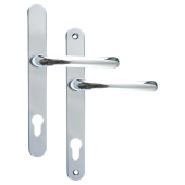 L18429 - Fab & Fix Polished Chrome Espagnolette Handles - 92mm Centres - 211mm Screw Centres - 243mm Backplate