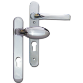 L18447 - MILA Polished Chrome Espagnolette Handles - 92mm Centres - 122mm Screw Centres - 220mm Backplate