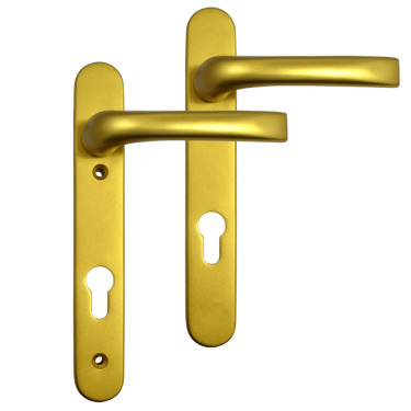 Click Here To Enlarge This Photo Of L18451 - MILA Gold Espagnolette Handles - 92mm Centres - 122mm Screw Centres - 220mm Backplate