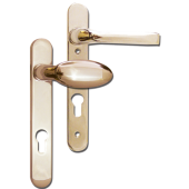 L18456 - MILA Gold Espagnolette Handles - 92mm Centres - 122mm Screw Centres - 220mm Backplate