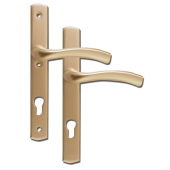 L18467 - Winkahus Gold Espagnolette Handles - 92mm Centres - 214mm Screw Centres - 260mm Backplate