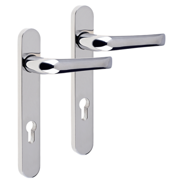 Click Here To Enlarge This Photo Of L24920 - MILA Polished Stainless Steel Espagnolette Handles - 92mm Centres - 122mm Screw Centres - 220mm Backplate