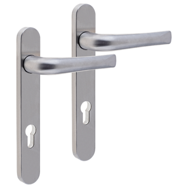 Click Here To Enlarge This Photo Of L24921 - MILA Satin Stainless Steel Espagnolette Handles - 92mm Centres - 122mm Screw Centres - 220mm Backplate