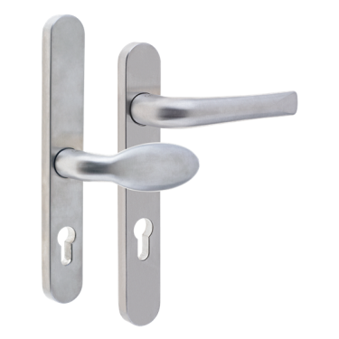 Click Here To Enlarge This Photo Of L24923 - MILA Satin Stainless Steel Espagnolette Handles - 92mm Centres - 190mm Screw Centres - 220mm Backplate