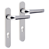 L24924 - MILA Polished Stainless Steel Espagnolette Handles - 92mm Centres - 210mm Screw Centres - 240mm Backplate