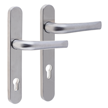 Click Here To Enlarge This Photo Of L24929 - MILA Satin Stainless Steel Espagnolette Handles - 92/62mm Centres - 210mm Screw Centres - 240mm Backplate