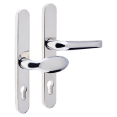 L24930 - MILA Polished Stainless Steel Espagnolette Handles - 92/62mm Centres - 210mm Screw Centres - 240mm Backplate