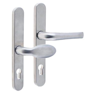 Click Here To Enlarge This Photo Of L24931 - MILA Satin Stainless Steel Espagnolette Handles - 92/62mm Centres - 210mm Screw Centres - 240mm Backplate