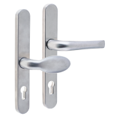 L24931 - MILA Satin Stainless Steel Espagnolette Handles - 92/62mm Centres - 210mm Screw Centres - 240mm Backplate