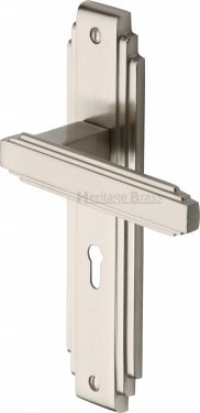 Click Here To Enlarge This Photo Of AST5900-SN Heritage Brass Door Handle Lever Lock Astoria Design Satin Nickel Finish