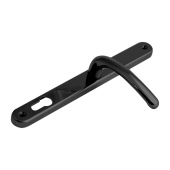 L25723 - Fab & Fix Black Espagnolette Handles - 92mm Centres - 211mm Screw Centres - 243mm Backplate