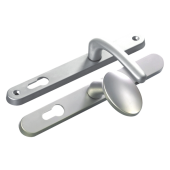L25726 - Fab & Fix Satin Chrome Espagnolette Handles - 92mm Centres - 211mm Screw Centres - 243mm Backplate
