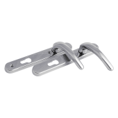 L25730 - Fab & Fix Polished Chrome Espagnolette Handles - 92mm Centres - 122mm Screw Centres - 206mm Backplate
