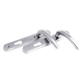 L25731 - Fab & Fix Satin Chrome Espagnolette Handles - 92mm Centres - 122mm Screw Centres - 206mm Backplate