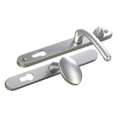L25742 - Fab & Fix Satin Chrome Espagnolette Handles - 92/62mm Centres - 211mm Screw Centres - 243mm Backplate