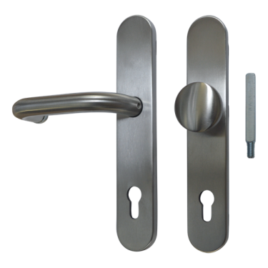 Click Here To Enlarge This Photo Of L25874 - GU Satin Stainless Steel Espagnolette Handles - 72mm Centres - 215mm Screw Centres - 250mm Backplate