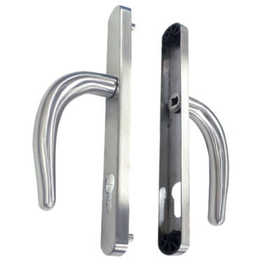 Click Here To Enlarge This Photo Of L28735 - Fullex Polished Stainless Steel Espagnolette Handles - 68mm Centres - 210mm Screw Centres - 243mm Backplate