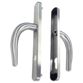 L28735 - Fullex Polished Stainless Steel Espagnolette Handles - 68mm Centres - 210mm Screw Centres - 243mm Backplate