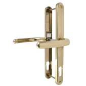 L29811 - Fab & Fix Polished Brass Espagnolette Handles - 92mm Centres - 240mm Screw Centres - 270mm Backplate